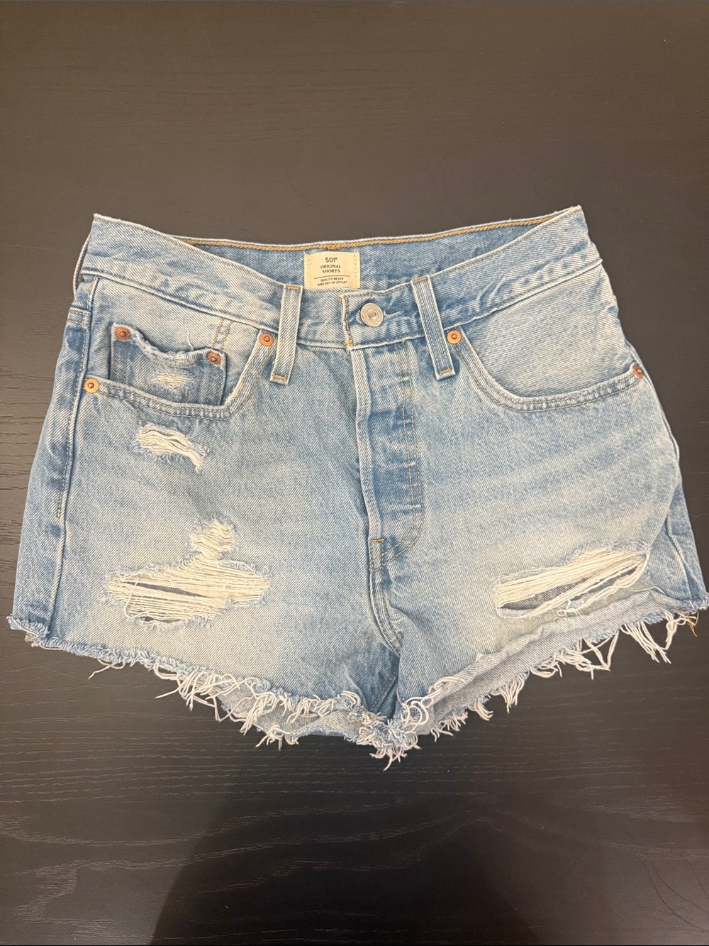 Levi’s 501 Button Fly Light Blue Distressed Denim Women’s Shorts